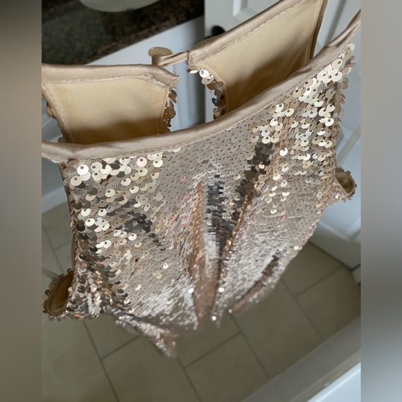 Sequin Hearts Halter Gold/Champagne Dress Size 5 - Picture 8 of 10